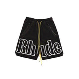 Rhude Shorts Men Women Big Letter Logo Rhude Shorts  Summer Casual Oversize Breechcloth Yellow drawstring Pill Zipper Head