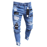 Wiaofellas hole embroidered jeans Slim men trousers NEW men's Casual Thin Summer Denim Pants Classic Cowboys Young Man black blue