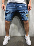 Summer New Men's Stretch Short Jeans Fashion Casual Slim Fit High Quality Elastic Badge Broken Hole Denim Shorts Male