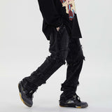 Harajuku High Street Retro Washed Raw Edge Jeans Men and Women Straight Baggy Denim Trousers Hip Hop Casual Trousers