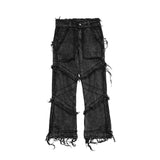 Harajuku High Street Retro Washed Raw Edge Jeans Men and Women Straight Baggy Denim Trousers Hip Hop Casual Trousers