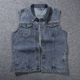 5XL 6XL 7XL 8XL Wiaofellas New Men's Denim Vest Fashion Casual Classic Style Slim Fit Vest  Jeans Jacket Coat Male Blue Black Gray