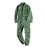 Wiaofellas Men's Jumpsuit Long Sleeve Lapel Beam Feet Cotton Overalls Hip Hop Streetwear Loose Cargo Pants Green Black Freight Trousers