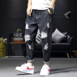 Men's Hole Jeans Spring and Autumn New Loose  Large Size Ankle-Length Pants All-match Casual Pants Hip Hop Jeans