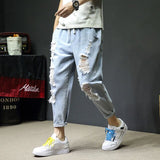 Men's Hole Jeans Spring and Autumn New Loose  Large Size Ankle-Length Pants All-match Casual Pants Hip Hop Jeans