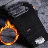 Wiaofellas Winter Jeans Men Black Slim Fit Stretch Thick Velvet Pants Warm Jeans Casual Fleece Trousers Male Plus Size