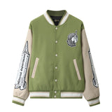 Original Flocking Embroidery Baseball Jacket Men and Women Color Match Oversize Windbreaker Bomber Jacket Loose Hip Hop Coat
