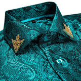 Fashion Royal Blue Paisley Men Shirts Business Casual Long Sleeve Slim Fit Dress Shirt Soft Comfort Men 100% Silk Shirt DiBanGu