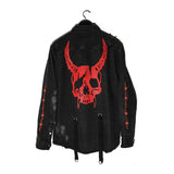 Hip Hop Denim Jacket Men Gothic Skull Cobra Printed Embroidery Hole Ripped Streetwear Harajuku Rock Punk Vintage Jeans Jacket