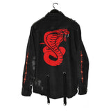 Hip Hop Denim Jacket Men Gothic Skull Cobra Printed Embroidery Hole Ripped Streetwear Harajuku Rock Punk Vintage Jeans Jacket