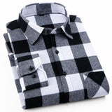 Men's Plaid Cotton Shirt Chest Pocket Smart Casual Classic Contrast Standard-fit Long Sleeve Dress Shirts