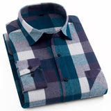 Men's Plaid Cotton Shirt Chest Pocket Smart Casual Classic Contrast Standard-fit Long Sleeve Dress Shirts