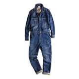 Wiaofellas Spring And Autumn Men's Denim Jumpsuits Long Sleeve Lapel Overalls Blue Jeans Hip Hop Cargo Pants Fashion Freight Trousers