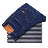 Wiaofellas Winter Jeans Men Black Slim Fit Stretch Thick Velvet Pants Warm Jeans Casual Fleece Trousers Male Plus Size