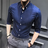 Wiaofellas New Shirts for Men Clothing Korean Slim Fit Half Sleeve Shirt Men Casual Plus Size Business Formal Wear Chemise Homme 5XL-M