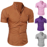 Wiaofellas New Men's Casual Shirt Fashion Men Solid Color Buttons Down Shirt Short Sleeve Slim Lapel Tops