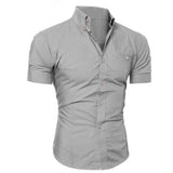 Wiaofellas New Men's Casual Shirt Fashion Men Solid Color Buttons Down Shirt Short Sleeve Slim Lapel Tops