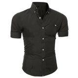 Wiaofellas New Men's Casual Shirt Fashion Men Solid Color Buttons Down Shirt Short Sleeve Slim Lapel Tops