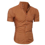 Wiaofellas New Men's Casual Shirt Fashion Men Solid Color Buttons Down Shirt Short Sleeve Slim Lapel Tops