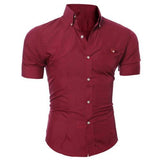 Wiaofellas New Men's Casual Shirt Fashion Men Solid Color Buttons Down Shirt Short Sleeve Slim Lapel Tops