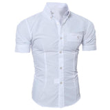 Wiaofellas New Men's Casual Shirt Fashion Men Solid Color Buttons Down Shirt Short Sleeve Slim Lapel Tops