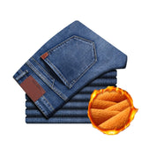 winter 2021  Men's Smart wool Jeans Business Fashion Straight Regular Blue Stretch Denim Trousers Classic Men Plus Size 28-40