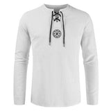 Wiaofellas Men Plus Size Shirt Top Ancient Viking Embroidery Lace Up V Neck Long Sleeve Shirt Top For New Year Men's Clothing