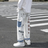 Straight Denim Jeans Men Graphic Printed Jeans 2021 Streetwear  Jeans Man Wildleg Pants Hip Hop Korean Harajuku Fashion Pants