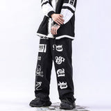 Reflective Skeleton Print Black Jeans for Men Fashion Trend Straight Leg Hip Hop Denim Pants Teens Baggy Streetwear Clothes