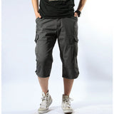 Male Shorts Multi Pocket Summer Loose Zipper Breeches Khaki Grey Plus Size Short Pant Casual Cotton Black Long Mens Cargo Shorts