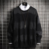 Wiaofellas   Oversized Mens Knitted Sweater Striped Gradient Sweaters Jumper Pullover Hip Hop Harajuku Black Sweater Men