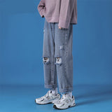 Wiaofellas Hole Jeans Pants Men New Fashion Casual Japanese Retro Men Jeans Trousers S-5XL Large Size Harajuku Korean Blue Men Pants
