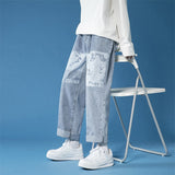 Wiaofellas new ins jeans men's trend handsome versatile straight loose wide leg pants waist pants streetwear cheap clothes china