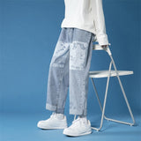 Wiaofellas new ins jeans men's trend handsome versatile straight loose wide leg pants waist pants streetwear cheap clothes china