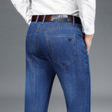 Wiaofellas Men's Comfort Stretch Denim Jeans Summer New Men's  Straight Thin Slim Fit Jeans Business Casual Classic Denim Trousers