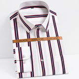 Men's Fashion Long Sleeve Silky Fabric Striped Shirts Single Patch Pocket Work Casual Standard-fit Easy Care Classic Dress Shirt
