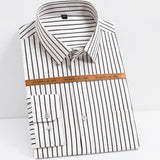 Men's Fashion Long Sleeve Silky Fabric Striped Shirts Single Patch Pocket Work Casual Standard-fit Easy Care Classic Dress Shirt