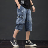 Denim Shorts Jeans 3/4 Men Hole Side Pockets Breeches Jean Destroyed Calf Pants Summer Destressed Trouser Male Style Cargo Jeans