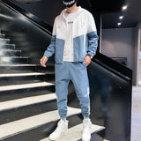 Wiaofellas Casual Men's Sets Patchwork Hip Hop College Style Korean Style 2Piece Streetwear Fitness Male Tracksuit Chinese Size XS-3XL