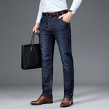 Wiaofellas Men's Classic Relaxed Fit Flex Jean spring autumn new Four Seasons High waist Business casual black blue denim trousers