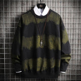 Wiaofellas   Oversized Mens Knitted Sweater Striped Gradient Sweaters Jumper Pullover Hip Hop Harajuku Black Sweater Men