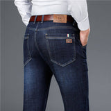 Wiaofellas Men's Classic Relaxed Fit Flex Jean spring autumn new Four Seasons High waist Business casual black blue denim trousers