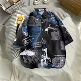Newspaper Printed Hawaiian Beach Shirt for Men Summer Short Sleeve 3XL Aloha Shirts Mens Holiday Vacation Clothing Chemise