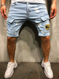 3 Styles Ripped Summer Men's Embroidered Pocket Denim Shorts Hip-Hop Jogging 5 Cent Shorts Paint Straight Slim White Dot Jeans