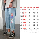 Fashion Print Blue Jeans Pants for Mens Japanese Harajuku Streetwear Teens Plus Size Denim Clothes Boyfriend Baggy Jean Trousers