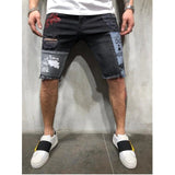 3 Styles Ripped Summer Men's Embroidered Pocket Denim Shorts Hip-Hop Jogging 5 Cent Shorts Paint Straight Slim White Dot Jeans