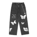 Wiaofellas Hip Hop Jeans Pant Men Patchwork Rock Band Print Wide Leg Streetwear Loose Straight Denim Patch Harajuku Trousers Couple skeleto