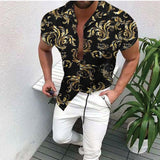 Men's Short-Sleeve Clothing Printe Shirt Summer Fashion Floral Print Men's brand Casual Cardigan Shirt Lapel Short Slee