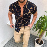 Men's Short-Sleeve Clothing Printe Shirt Summer Fashion Floral Print Men's brand Casual Cardigan Shirt Lapel Short Slee