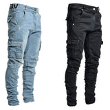 Wiaofellas Jeans Men Pants Casual Cotton Denim Trousers Multi Pocket Cargo Jeans Men New Fashion Denim Pencil Pants Side Pockets Cargo